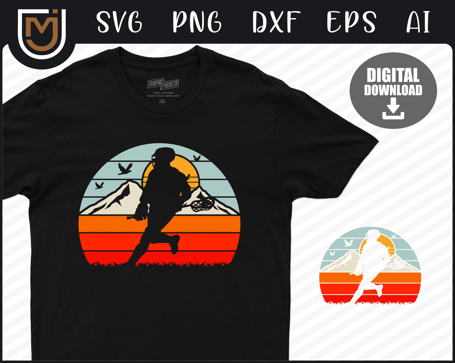 Download Vintage Sunset Lacrosse SVG Lacrosse Cut File Lacrosse | Etsy