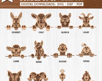 25 Peeking Farm Animals Svg Dxf Png Pdf Bundle for Cricut, Laser Cut, and Laser Engrave, Cute Barnyard Animal Designs for Crafts and Decor