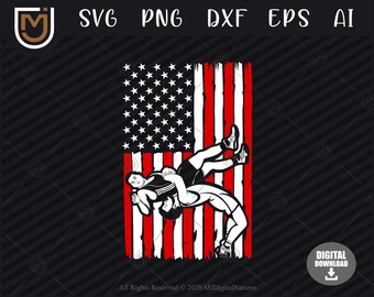 Wrestling SVG Files American Flag #04 - Sports Svg, Wrestler Svg, Wrestle SVG, Cut File, Silhouette, Clipart, PNG for Wrestling Lovers