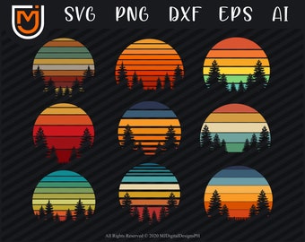 Vintage Retro Sunset SVG - Sunset PNG, Summer Svg, Retro Vintage Clipart, Sunset Clipart, Retro Clipart for Sunset Lovers