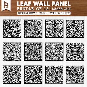 12 Leaf Wall Laser Cut Panels Svg Dxf, Wood Panel Wall Art, Cnc plasma files, Laser cut files, Lightburn laser cut Panel Files, Cnc Panel