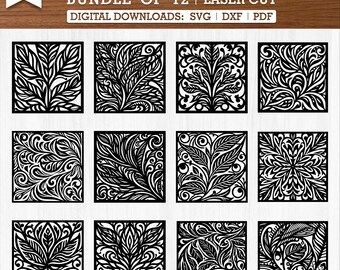 12 Leaf Wall Laser Cut Panels Svg Dxf, Wood Panel Wall Art, Cnc plasma files, Laser cut files, Lightburn laser cut Panel Files, Cnc Panel