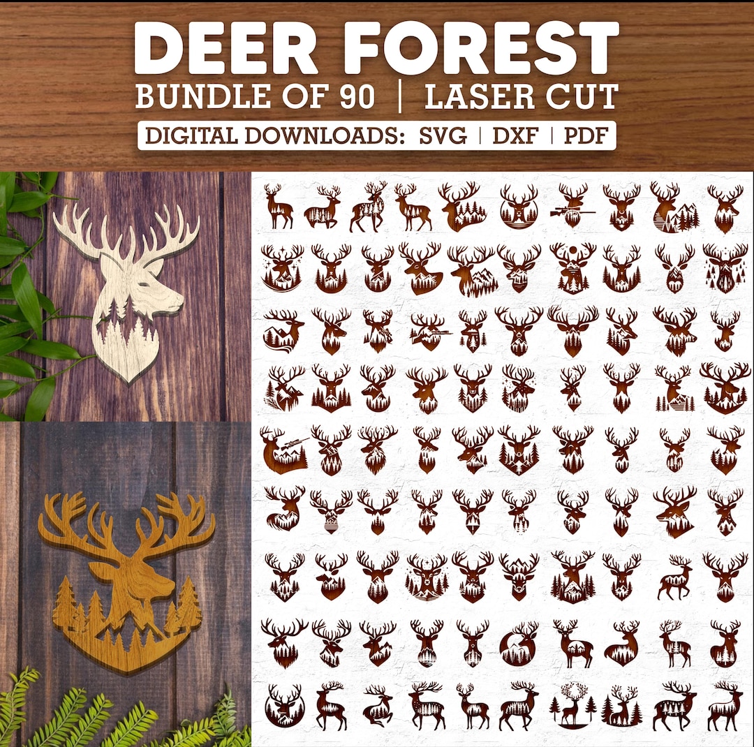 90 Forest Deer Head Bundle Svg Dxf | Deer Ornaments, Sun Catchers ...