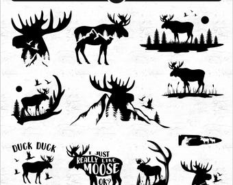 11 Bundle of Moose svg files - Moose Svg, Hunting SVG, Deer Elk Hunter Svg, Vector for Moose Lovers