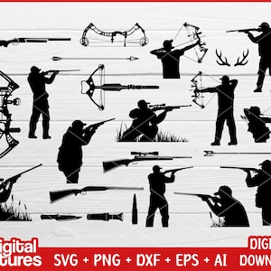 Bundle Hunting Equipment SVG - Bow Hunting Svg, Deer Hunting SVG, Hunting Clipart, Archery Svg, Deer Hunter SVG for Hunters