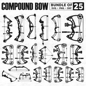 Bundle Compound Bow SVG - Hunting Clipart, Bow And Arrow SVG, Archery Svg, Bow Hunting Svg, Crossbow Svg, Deer Hunter Svg