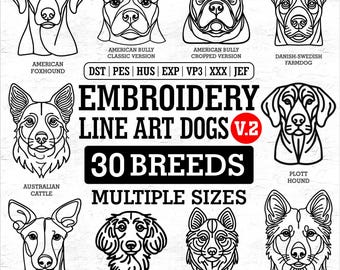 Version 2 Line Art Dog 30 Breeds Dog Bundle Machine Embroidery - Dog Embroidery File, Digital Embroidery, Embroidery Designs, Pet Embroidery