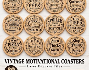 Rolig sarkastisk Coaster SVG-paket, vintage talesätt lasergraverade filer, 80 designer digital nedladdning