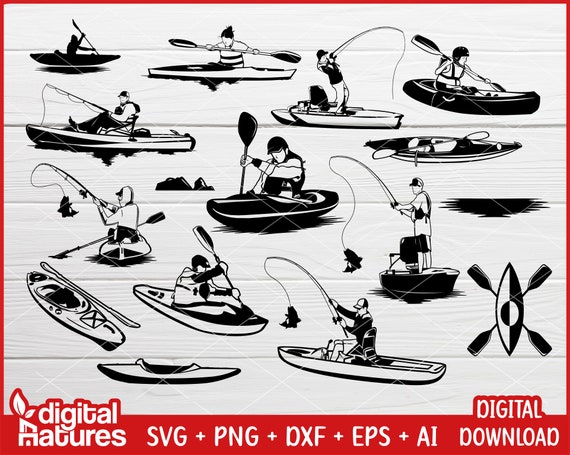 Bundle Fishing Kayak Clipart Kayaking Svg, Canoe Svg, Boat Svg, PNG, Kayak  SVG for Kayaker 