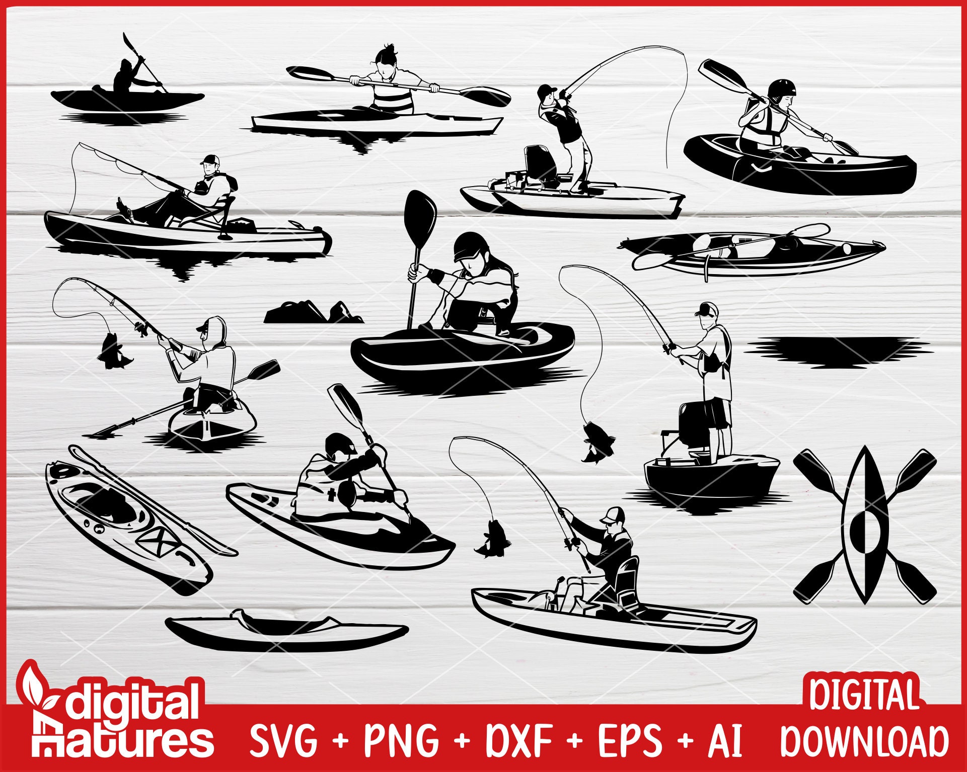 Paquete de pesca Kayak Clipart Kayak svg canoa svg barco Etsy México