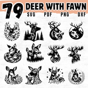 79 Deer with Fawn Svg Dxf Png Pdf Bundle for Cricut Crafts, Wildlife Silhouettes and Forest Animal Designs for Shirts, Mugs, and Decor