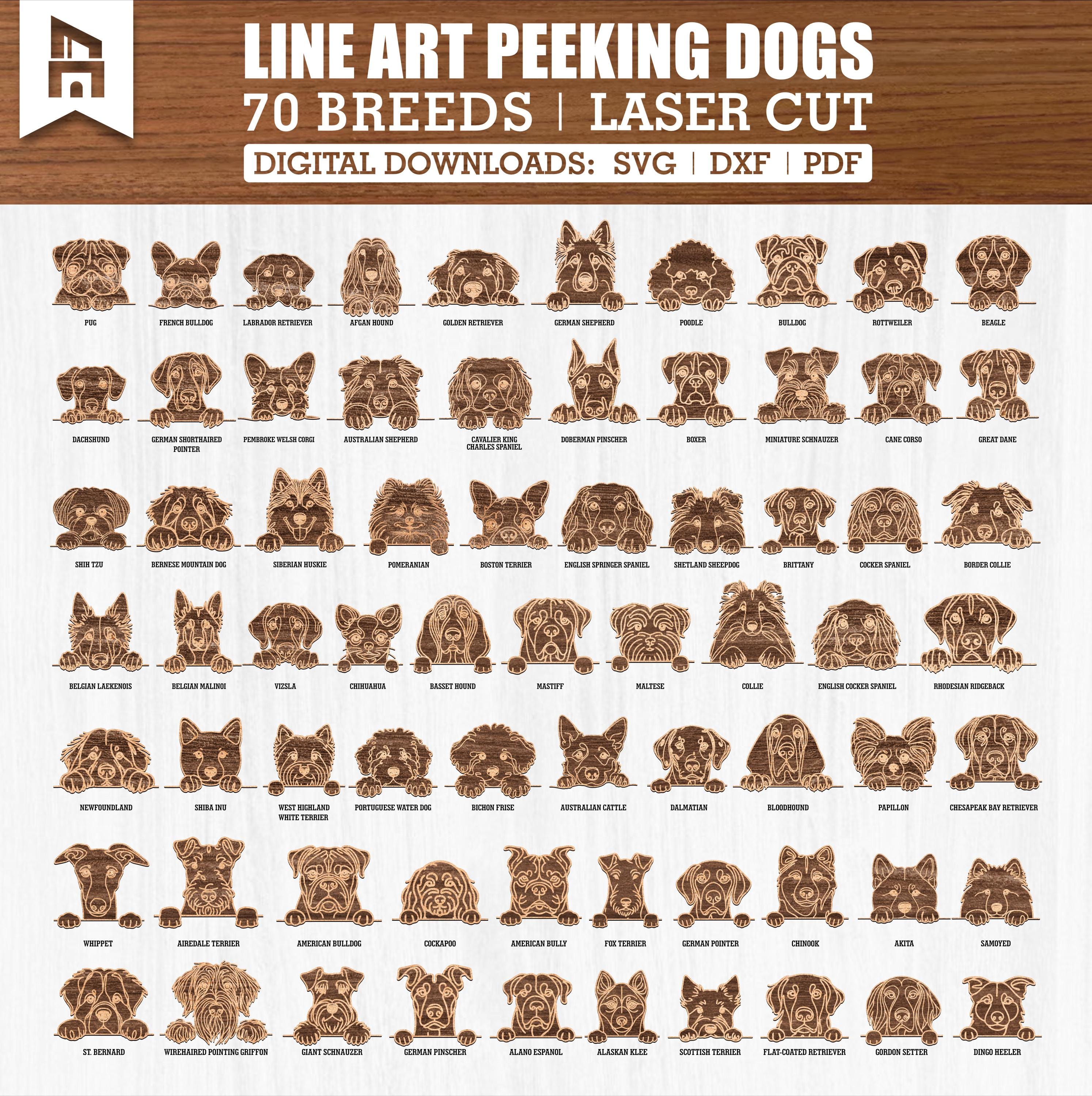 Line Art 70 Breeds Peeking Dog Bundle Svg Pdf Dxf - Dog Ornaments, Dog ...
