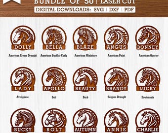 Customize 50 Breeds Horse Head Svg Dxf Pdf - Horse Multilayer, Horse Laser Cut, Glowforge Svg, Laser cut mandala, horse template, Cnc Plasma