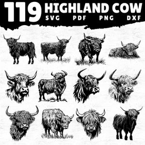 119 Highland Cow SVG Side View Bundle for Cricut and Silhouette | Scottish Highland Bull Clipart | Farm Animal Sublimation Designs