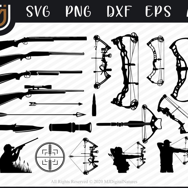 Bundle Hunting Equipment Clipart Weapons - Hunting SVG, Bow and Arrow Svg, Archery Svg, Bow Hunting Svg, Guns Svg