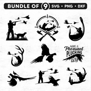 9 Bundle of Pheasant Svg Files - Pheasant Clipart, Bird Hunting Svg, Pheasant Cut File, Duck Hunting SVG for Pheasant Hunters