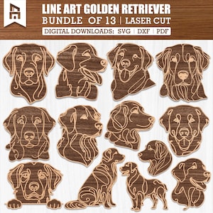Puede incluir: Un paquete de 13 ilustraciones de perros golden retriever en línea de arte en formato de descarga digital. Las ilustraciones están en un estilo simple de línea de arte y son perfectas para cortar con láser.