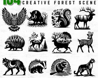 134 Forest Woodland Animals Svg Dxf Png Pdf Bundle for Cricut, Sublimation, Prints, and Laser Cut, Wildlife Designs for Crafts and Decor