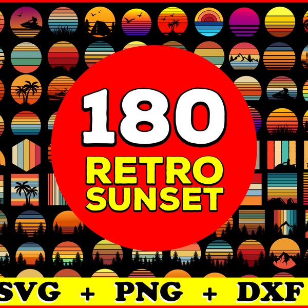 Sunset SVG BUNDLE 180 - Retro Svg, Rainbow Svg, Clipart, Cut File, Svg File for Cricut, Instant Download Free for Commercial Use