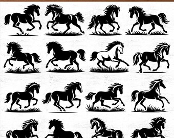 Running Horse SVG Bundle | 68 Wild Horse Silhouette Designs for Cricut Crafts | Galloping Horse PNG PDF Vector Files for Decor