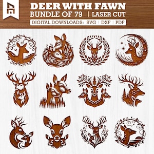79 Deer with Fawn Svg Dxf Pdf Bundle for Laser Cut and Engrave, Wildlife Family Designs for Wood Signs, Gifts, Ornaments, and Home Decor