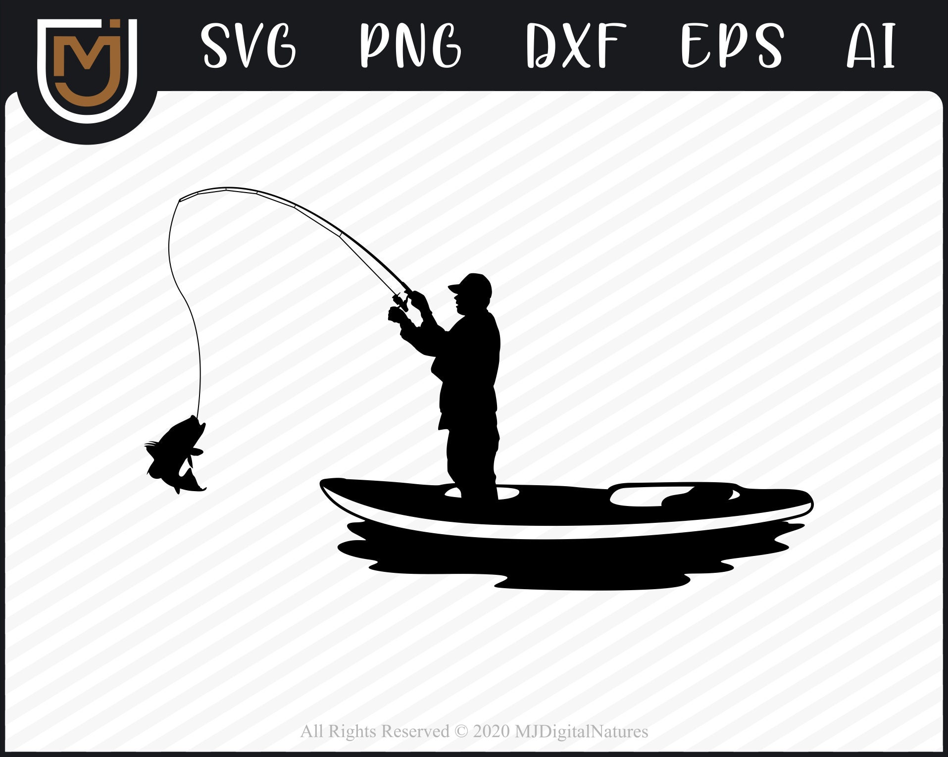 Kayak Fishing SVG - Fishing Clipart, Fisherman Svg, Fish Svg for Fish Lovers