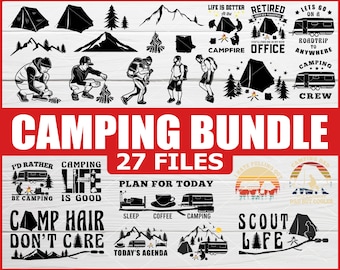 27 filer campingpaket Svg - Camper Svg, Camping Svg, Camping SVG, Campingliv Svg, PNG, Klippfil för resenär