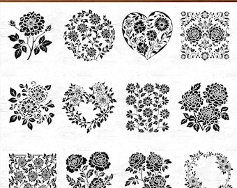 400 個の菊の花の SVG バンドル、花のカット ファイル、植物のレーザー カット テンプレート、Cricut PNG ファイル、花のモノグラム SVG、デジタル ダウンロード
