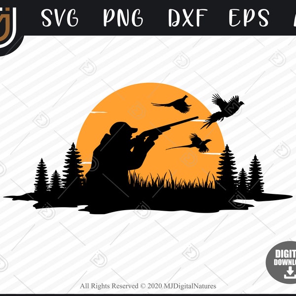 Sunset Pheasant Clipart - Pheasant Svg, Bird Hunting SVG, Hunting Clipart for Pheasant Hunters
