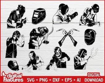 Bundle Welders Clipart - Welding Svg, Weld Silhouette, Welder SVG, PNG, Vector, Cut Files for Welder