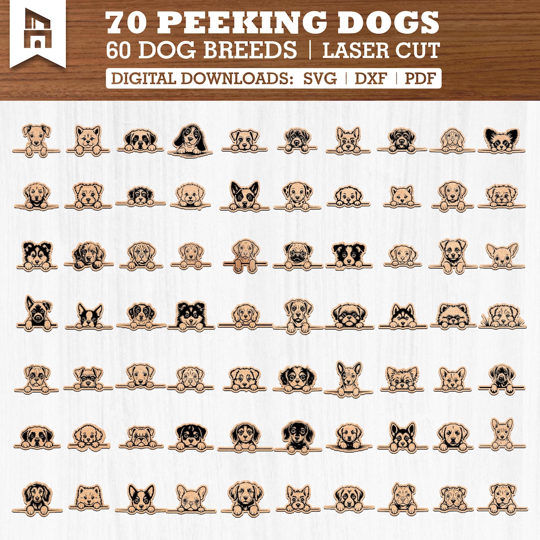 70 Peeking Dogs 60 Breeds Svg Dxf Png Pdf Bundle for Cricut, Laser Cut ...