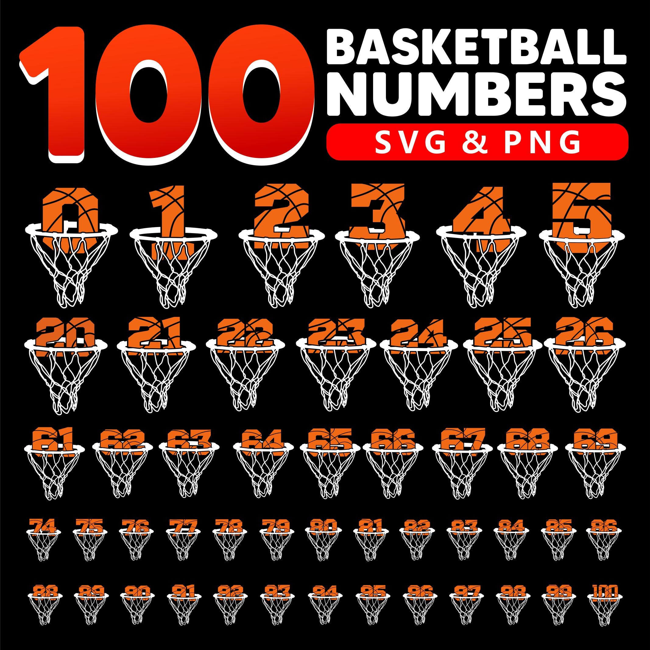 100 Basketball Numbers Bundle Svg - Basketball PNG, Basketball Clipart ...