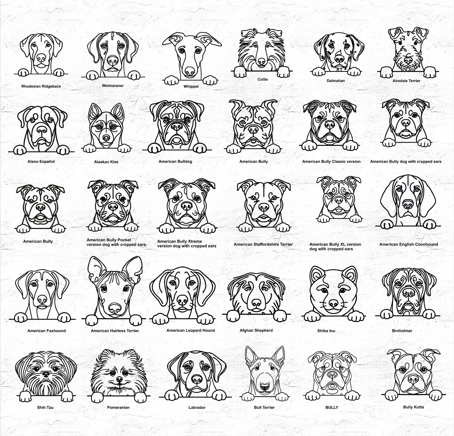 Laser Cut Line Art Peeking Dogs 100 Breeds Dog Bundle Svg Pdf Dxf Png ...