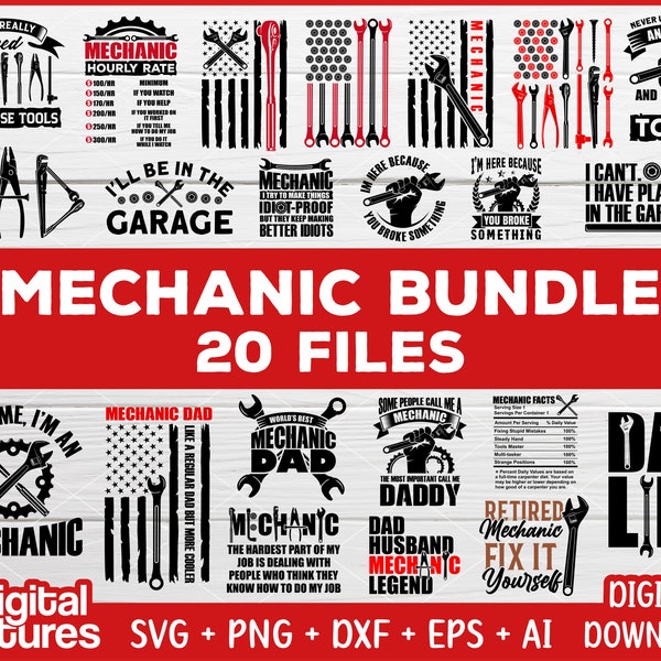 20 files bundle mechanic svg - Car Mechanic Svg, Tools Svg, Wrench Svg, Cut Files, Silhouette for mechanics