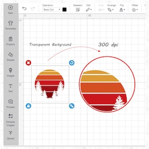 May include: A red, orange, and yellow sunset graphic with a silhouette of pine trees. The graphic is on a transparent background and is 300 dpi.