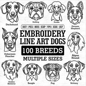 Line Art Dog 100 Breeds Dog Bundle Machine Embroidery - Dog Embroidery File, Digital Embroidery, Embroidery Designs, Pet Embroidery, Dst