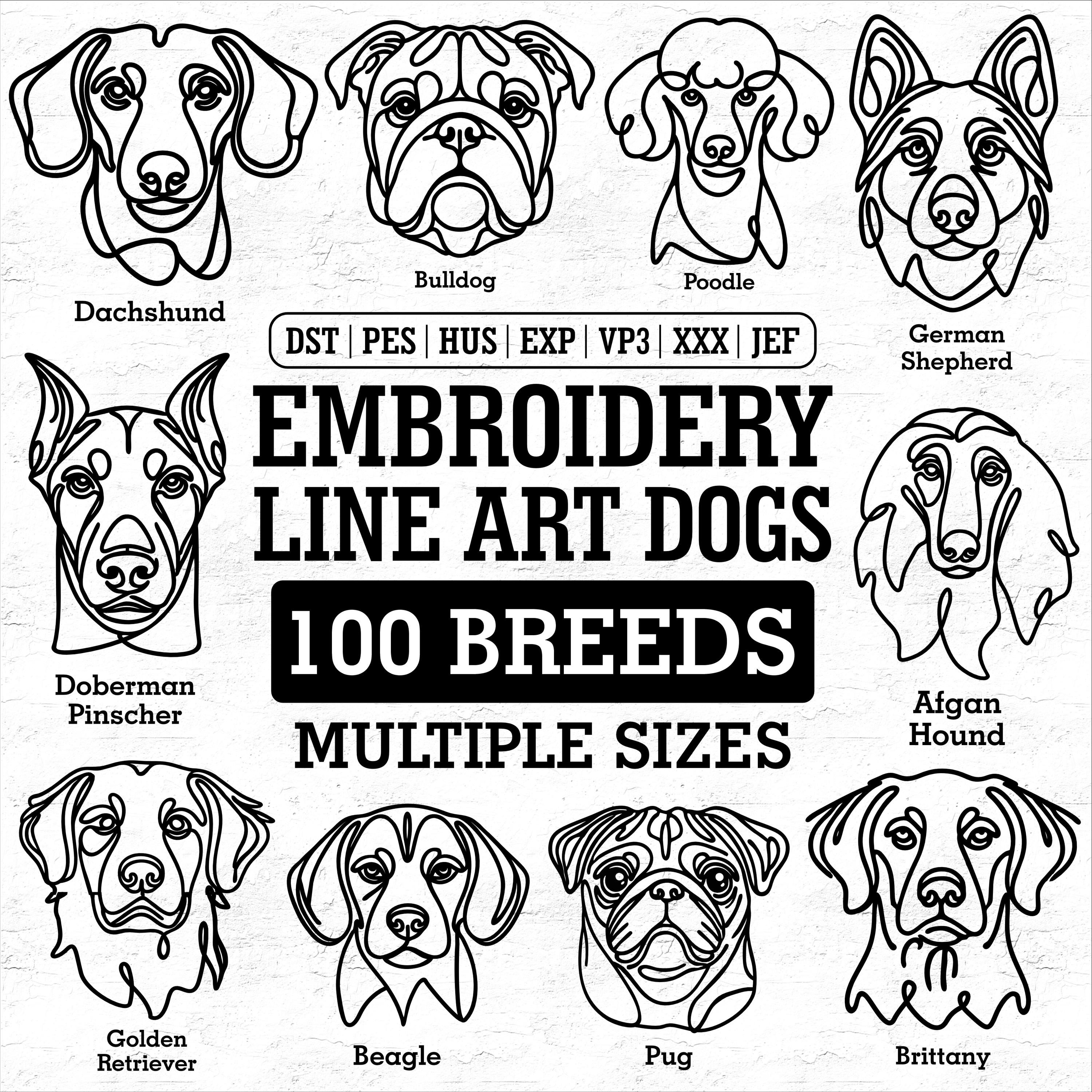 Line Art Dog 100 Breeds Dog Bundle Machine Embroidery - Dog Embroidery File, Digital Embroidery, Embroidery Designs, Pet Embroidery, Dst