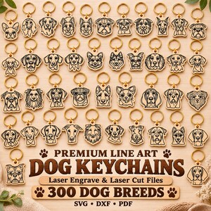 Line Art 300 Breeds Dog Bundle Svg Pdf Dxf - Dog Ornaments, Dog Laser Cut, Glowforge Svg, Multi Layer Dog, Cnc, Cut Files, Digital Download