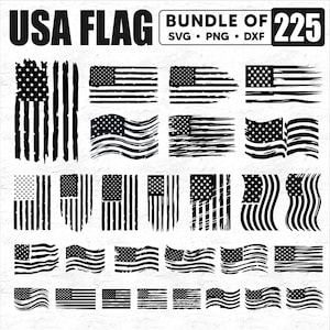 225 Bundle American Flag SVG - Distressed USA Flag Svg, 4th Of July Svg, Patriotic Svg, Veteran Svg, Military Svg, USA Flag Laser Cut