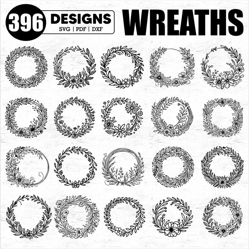 396 Line Art Floral Wreaths Bundle Svg Pdf Dxf - Wildflower Ornaments ...
