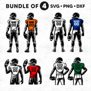 4 bundle of custom football player svg, two football player svg, custom football png, football svg, football bundle svg, football team svg