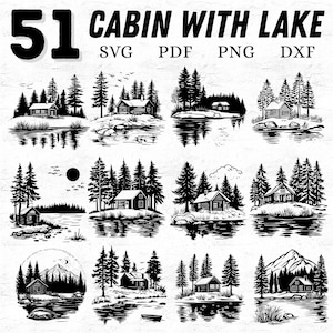 51 cabine met meer SVG PNG PDF Dxf bundel voor Cricut silhouet lasersnijden gravure rustieke bergbos Lodge clipart ontwerpen