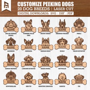 20 Customizable Peeking Dog Breeds Svg Dxf Png Pdf Bundle for Cricut, Sublimation, and Laser Cut Projects, Perfect for Gifts and Decor