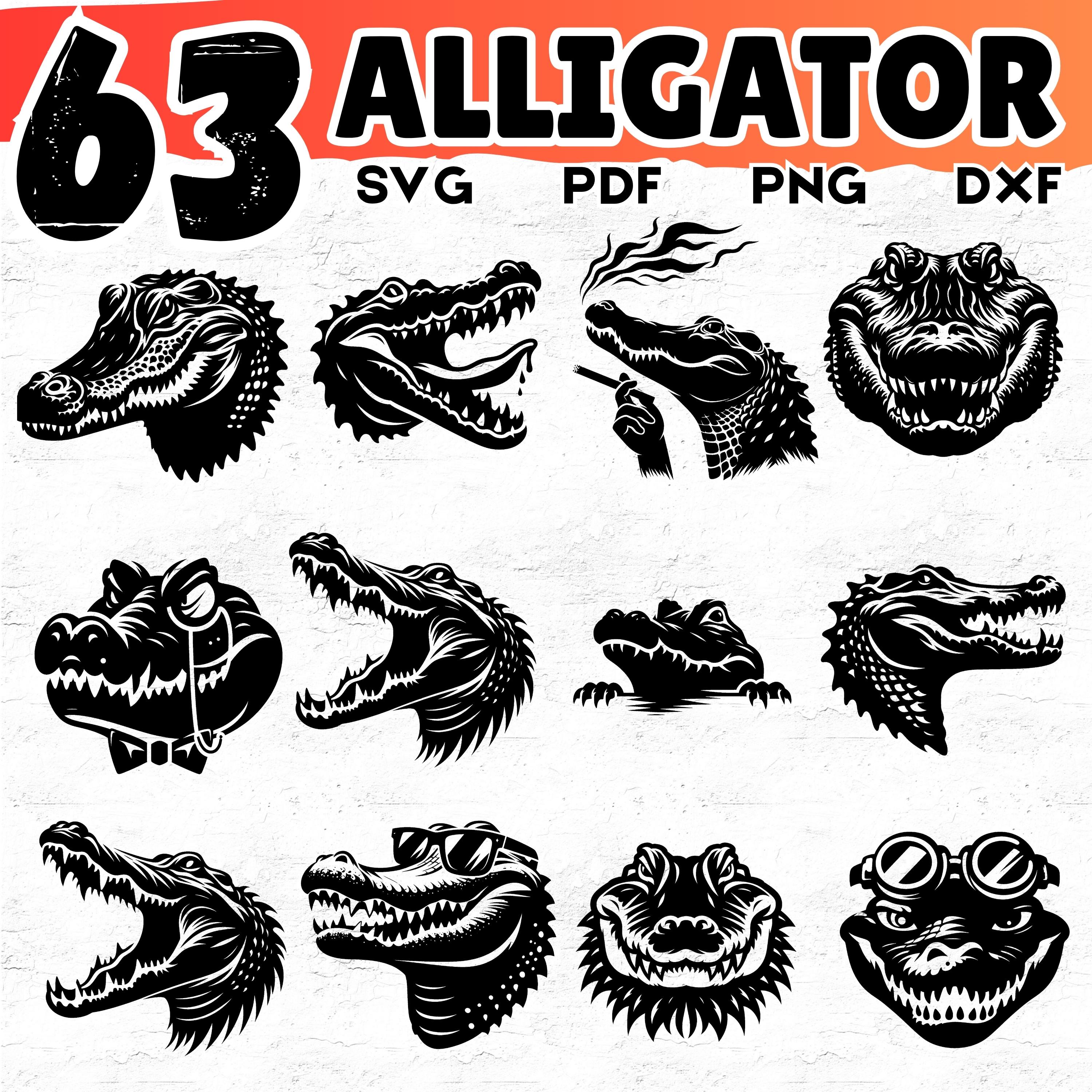 63 Alligator Svg Dxf Png Pdf Bundle for Cricut Crafts, Crocodile ...
