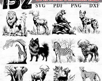 152 Standing Safari Animals SVG Bundle, African Wildlife Clipart Set for Cricut Crafts, Jungle Animal Silhouettes and Wild Animal Cut Files