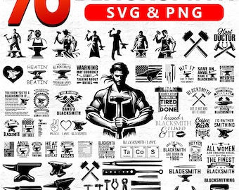 70 Files Bundle Blacksmith SVG - Forge SVG, Blacksmithing svg, Metalsmith SVG, Blacksmith Png, Cut File for Forgers