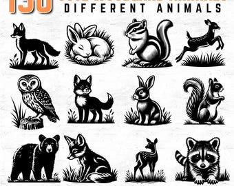 130 Cute Woodland Animals Svg DXF PNG PDF Bundle for Cricut, Sublimation, Prints, and Laser Cut Crafts, Forest Animal Clipart Set