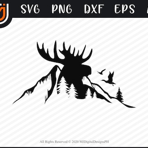 Moose Hunting SVG Mountains - Moose Elk Clipart, Elk Deer Hunting SVG, Antlers Svg, Moose Cut File for Moose Lovers