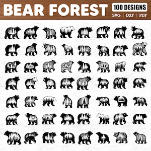 100 Bear Forest Svg Bundle, Wilderness Bear Silhouette, Wildlife Cricut Cut Files, Forest Animal Clipart, Laser Cut Bear, Digital Download