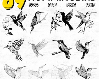69 Hummingbird SVG DXF Bundle for Cricut Crafts, Laser Cut Bird Silhouette Clipart, Delicate Flying Bird Cut Files for DIY Nature Projects